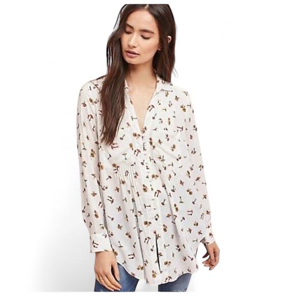 Anthropologie Maeve Matilda Toadstool Mushroom Button down Shirt top blouse XS - Picture 2 of 5